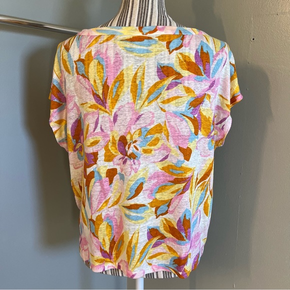 Joie Women’s Short Sleeve Colorful Floral 100% Linen Comfy Casual Boxy Top S - Picture 5 of 13